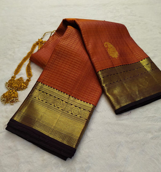 Pure Silk Saree Rust Orange With Maroon - Kaddi zari body(PSS-34)