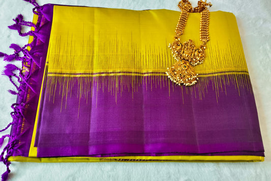Pure Silk Saree – mustard Yellow & royal purple (Code PSS-26)