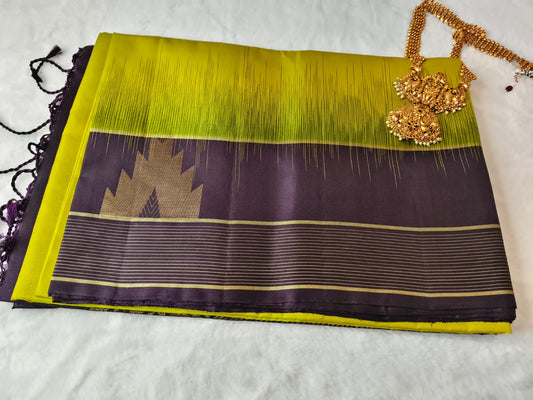 Pure Silk Saree – Yellow & Deep Purple(Code PSS-21)