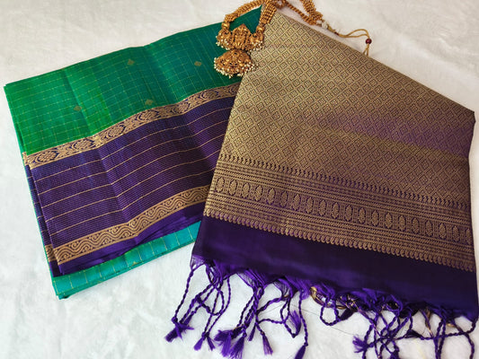 Pure Silk Saree – Green & Royal Purple(Code PSS-24)