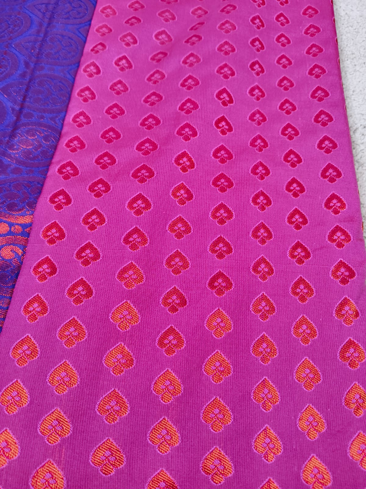 Kanchi Semi Silk Saree – Pink Body with Purple Big Peacock Zari Border(KSS-01)