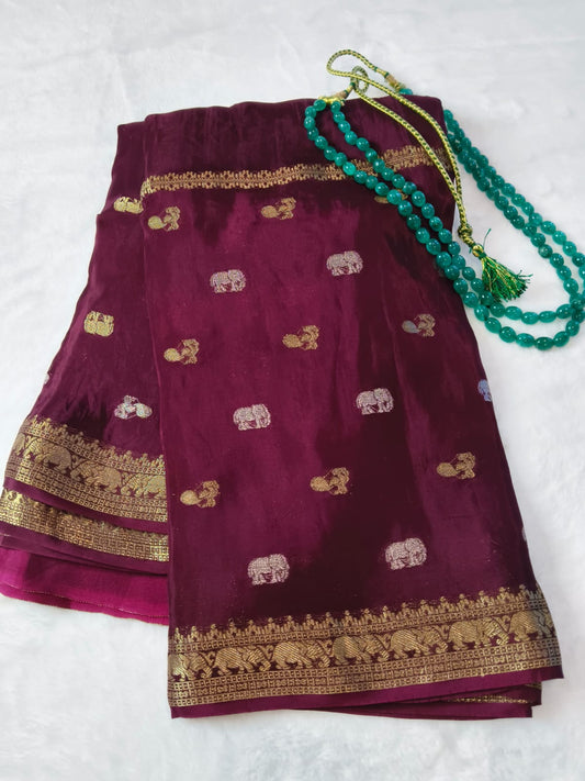 Viscose Saree – Elephant & Peacock Butta Design(Code VC-01)