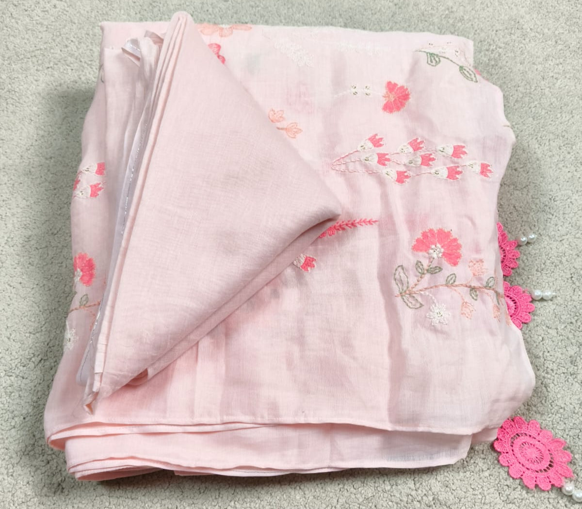 Pink Mul Embroidered Garden Concept Saree(Code PMG-01)