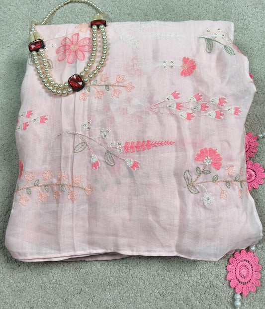 Pink Mul Embroidered Garden Concept Saree(Code PMG-01)