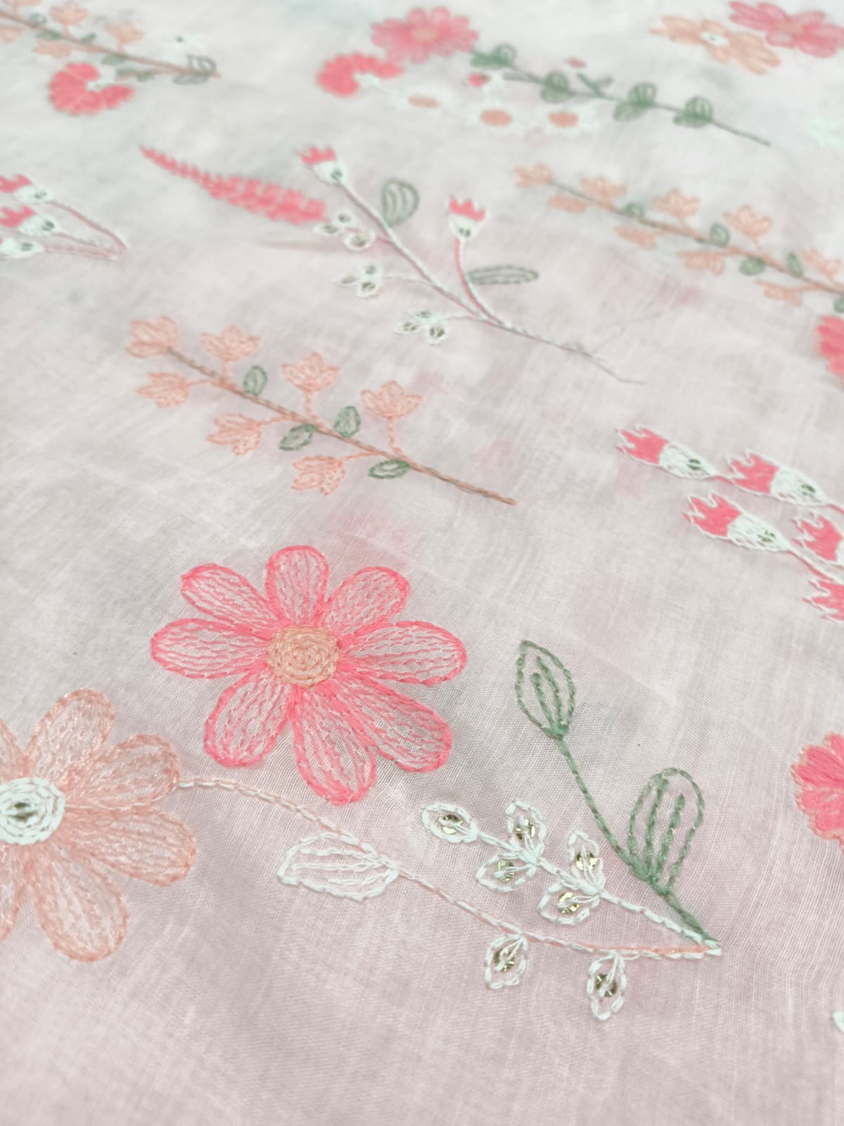 Pink Mul Embroidered Garden Concept Saree(Code PMG-01)