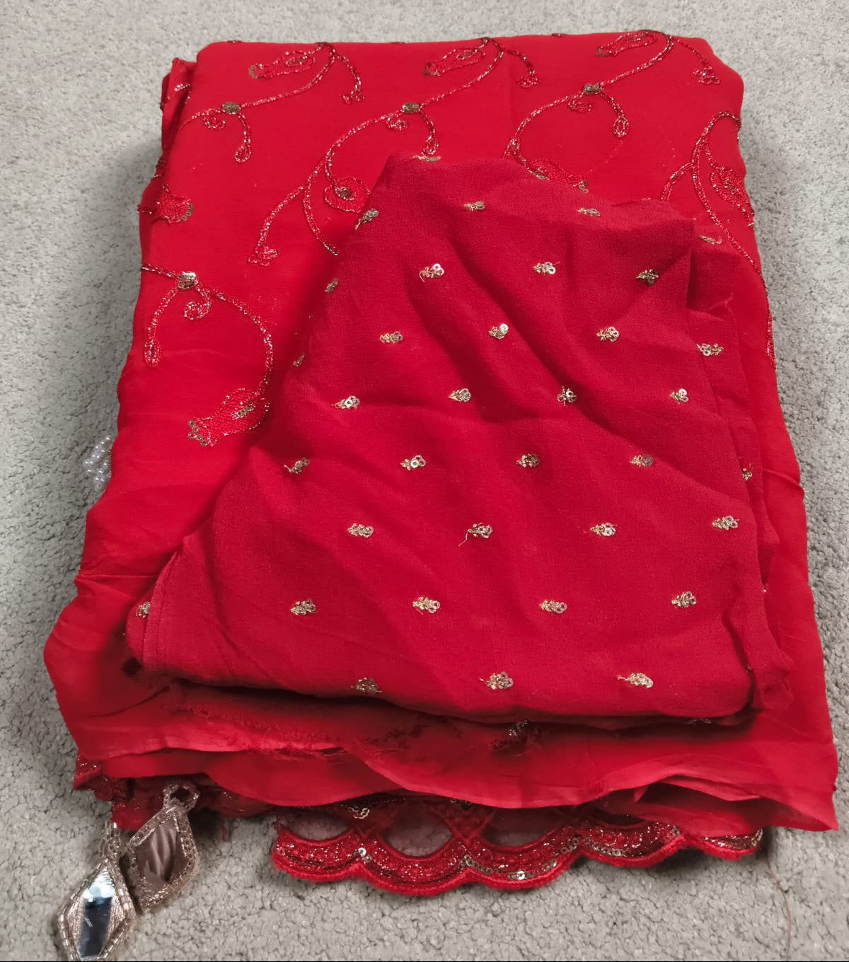 Applique Georgette Saree – Red (With Blouse Piece)(Code AG-01)