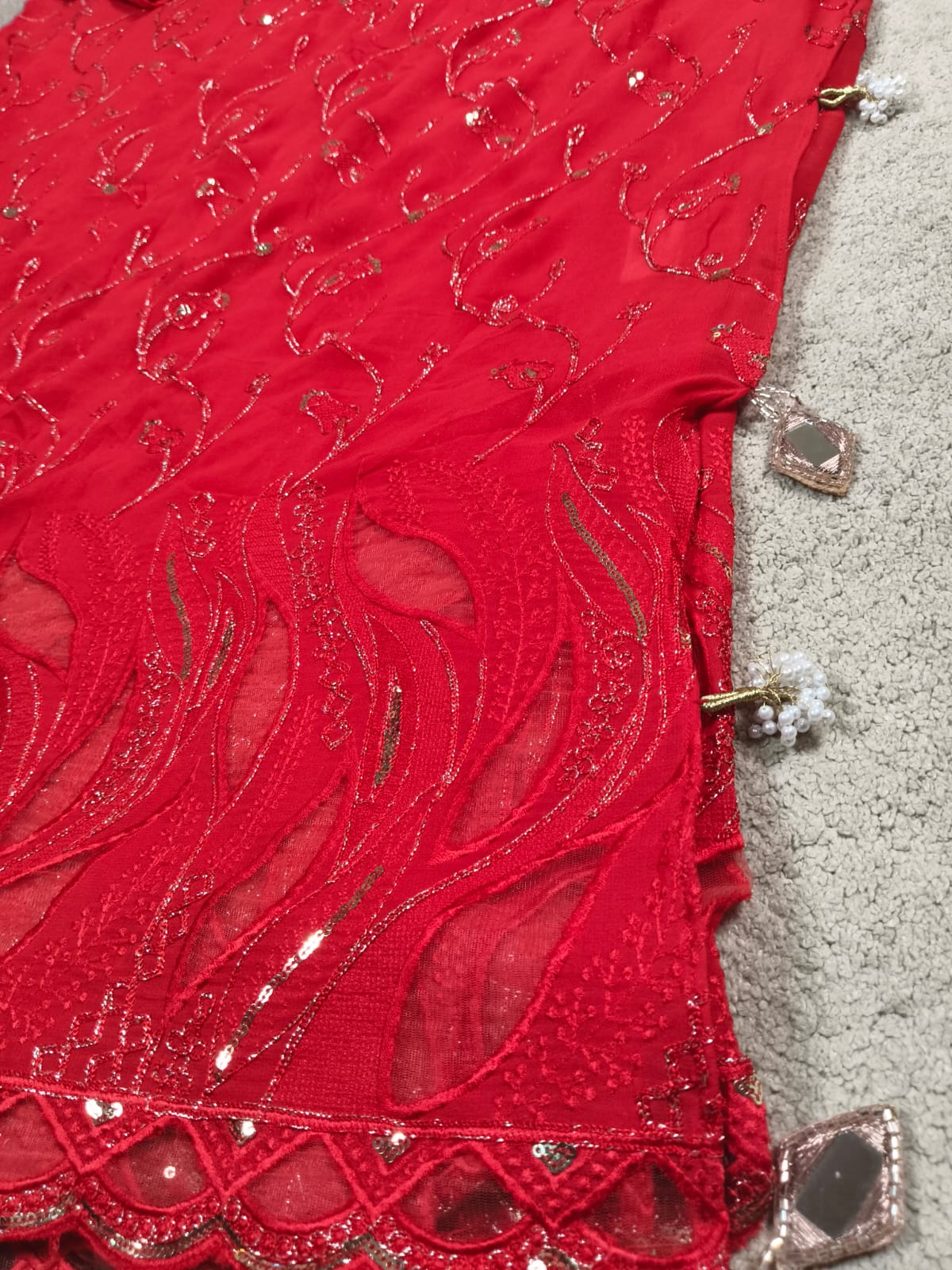 Applique Georgette Saree – Red (With Blouse Piece)(Code AG-01)