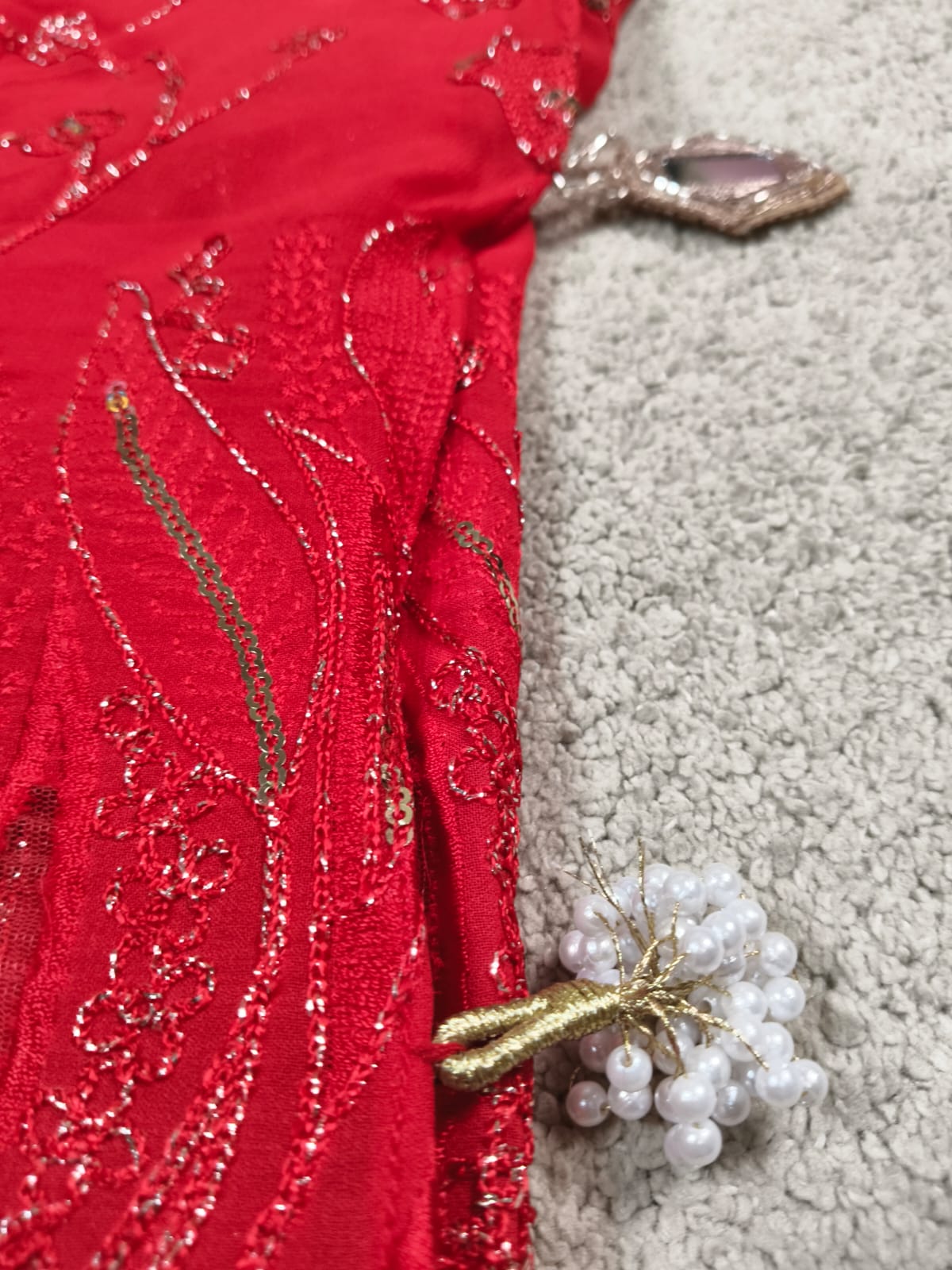 Applique Georgette Saree – Red (With Blouse Piece)(Code AG-01)