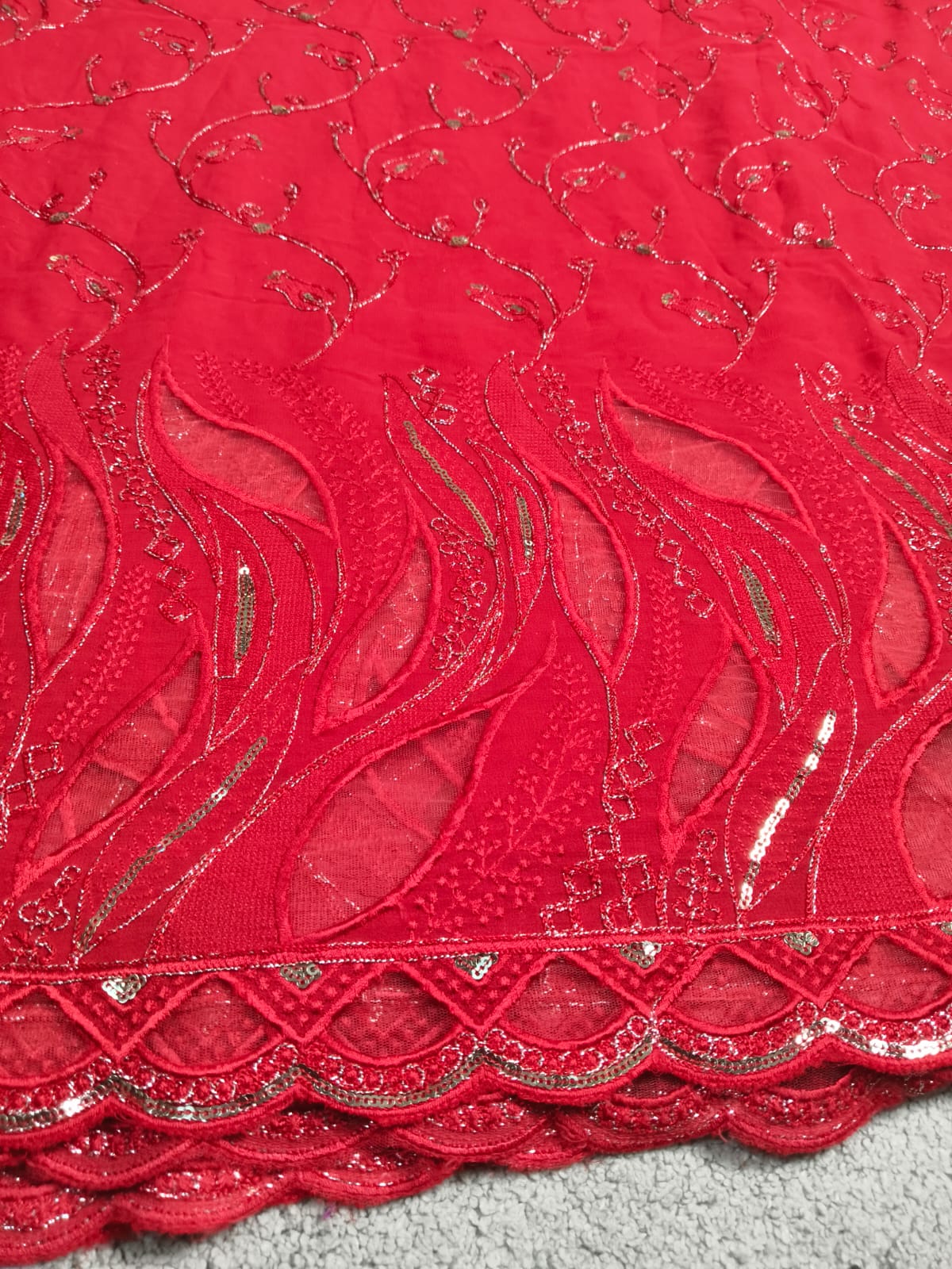 Applique Georgette Saree – Red (With Blouse Piece)(Code AG-01)