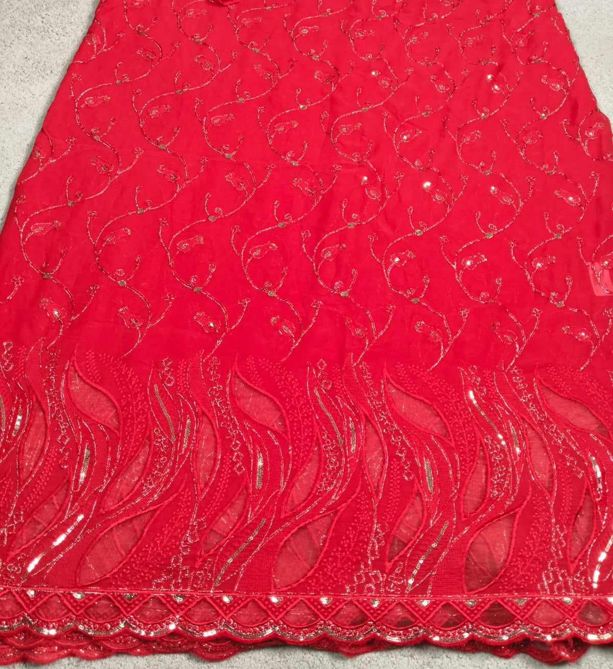 Applique Georgette Saree – Red (With Blouse Piece)(Code AG-01)