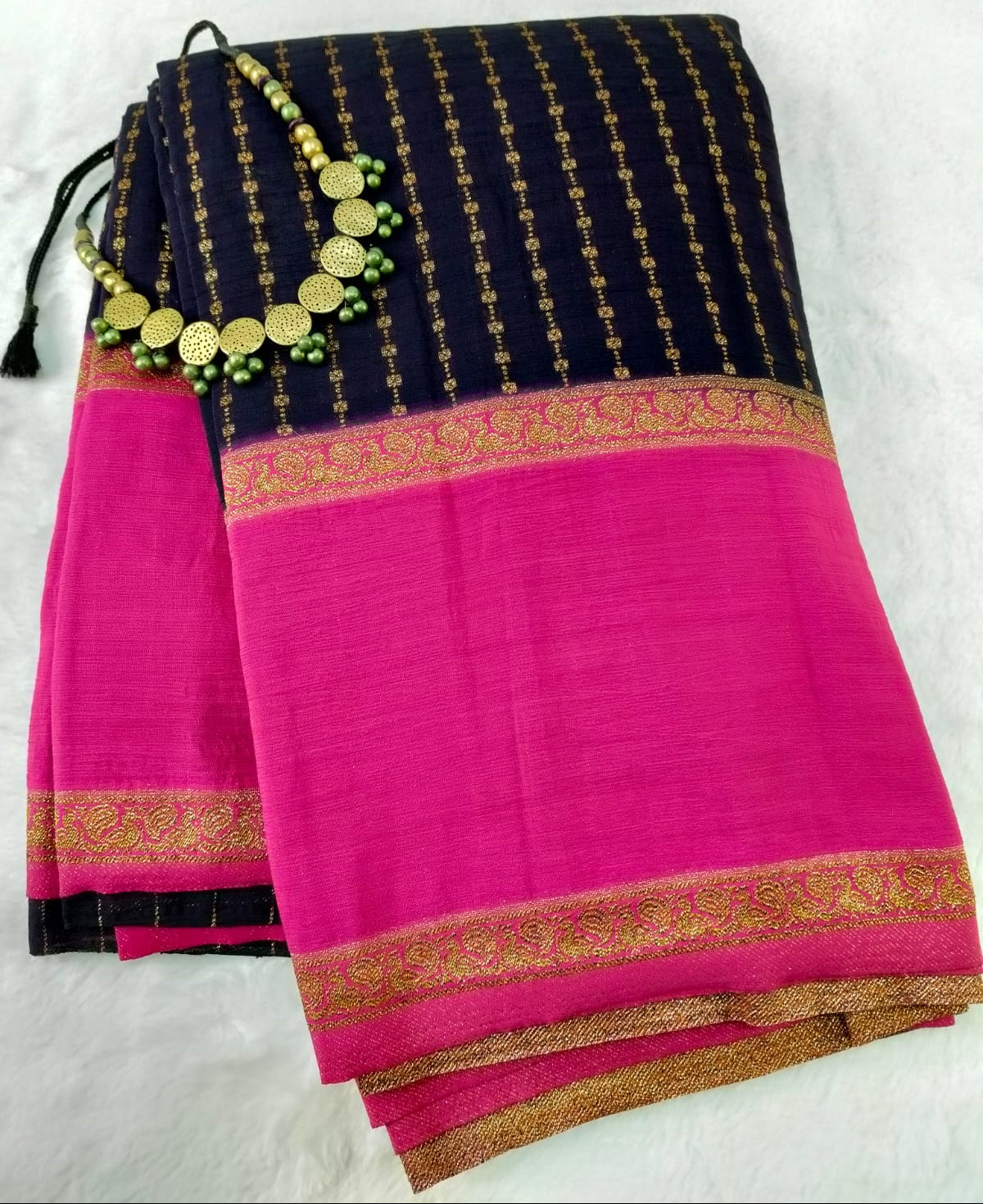 Wrinkle Premium Banarasi Saree Peacock Designed Border(Code WKC-02)