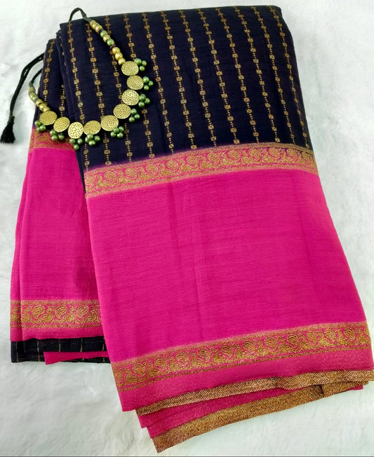 Wrinkle Premium Banarasi Saree Peacock Designed Border(Code WKC-02)