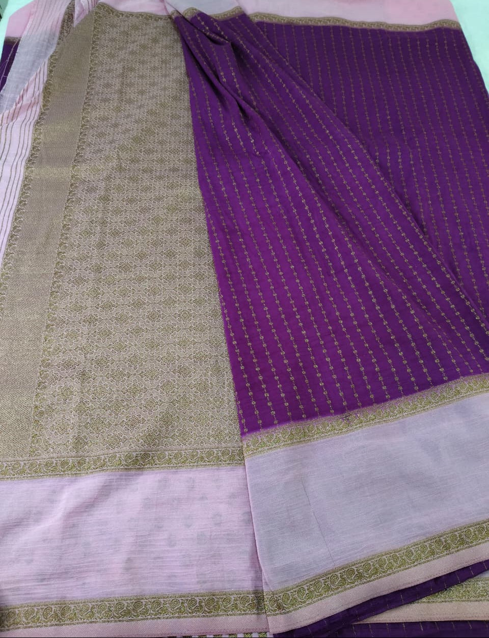Wrinkle Premium Banarasi Saree Peacock Designed Border(Code WKC-02)