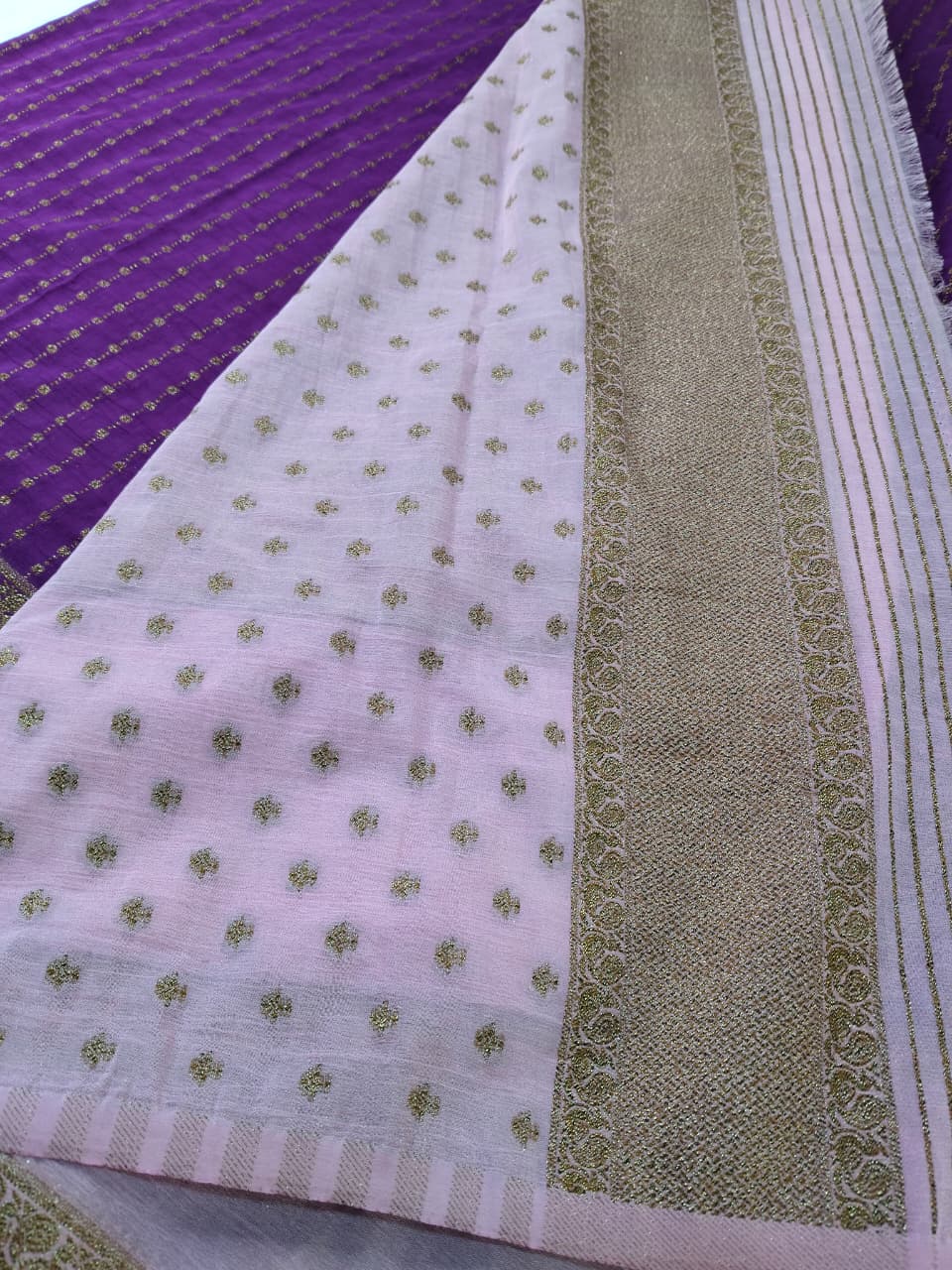 Wrinkle Premium Banarasi Saree Peacock Designed Border(Code WKC-02)