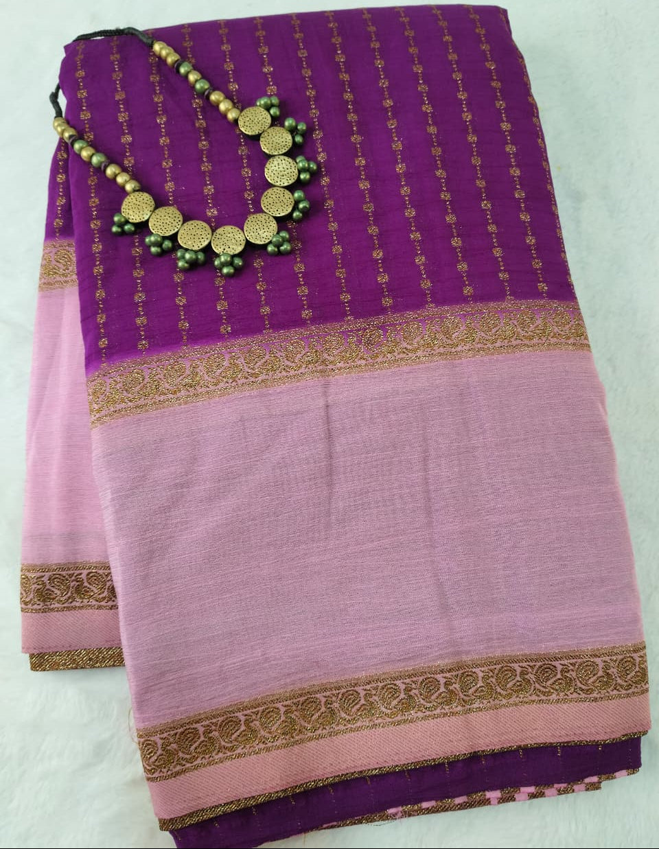 Wrinkle Premium Banarasi Saree Peacock Designed Border(Code WKC-02)