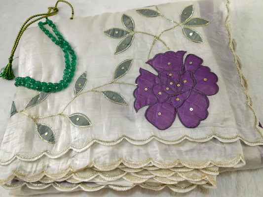 Translucent White Organza Saree with Floral Applique Work(Code OGZ-02)