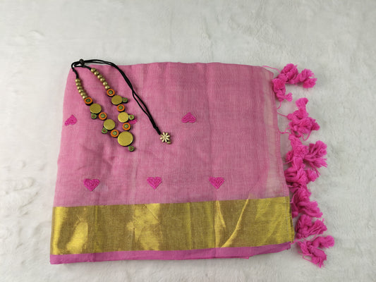Heart Embroidery mul Cotton saree (ME-01)
