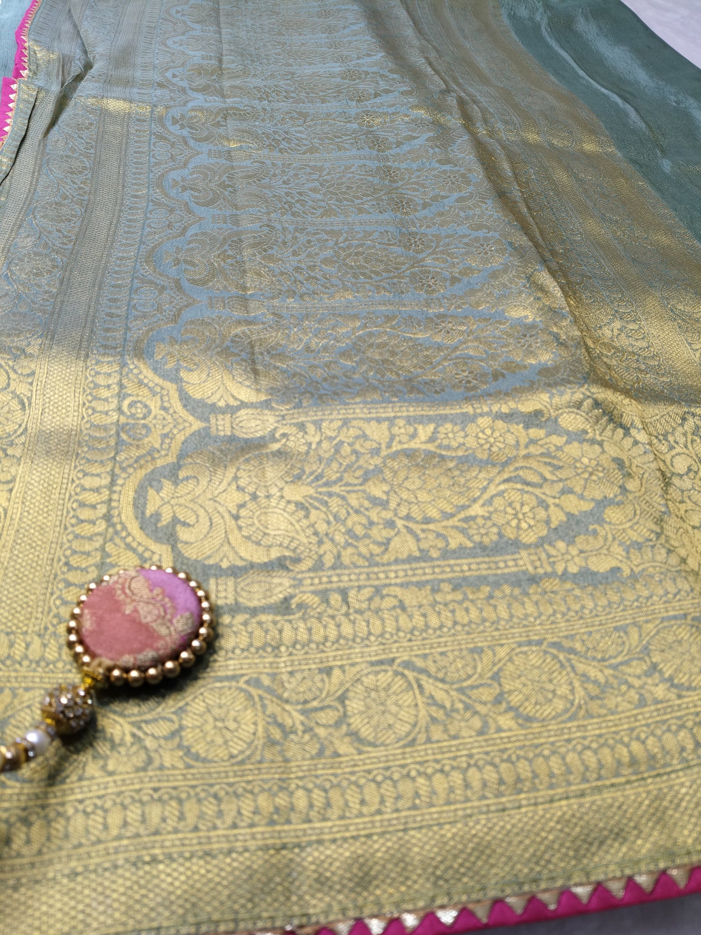 Tissue Banarasi Silk Saree with Banaras Jamawar Ready-Made Blouse(Code PBS-02)