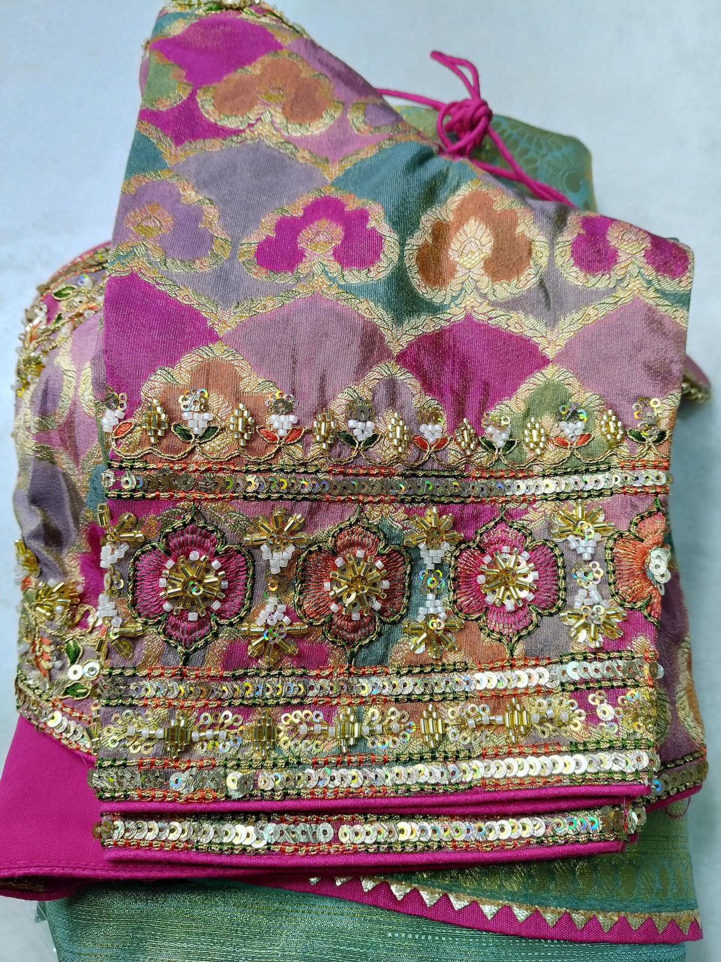 Tissue Banarasi Silk Saree with Banaras Jamawar Ready-Made Blouse(Code PBS-02)