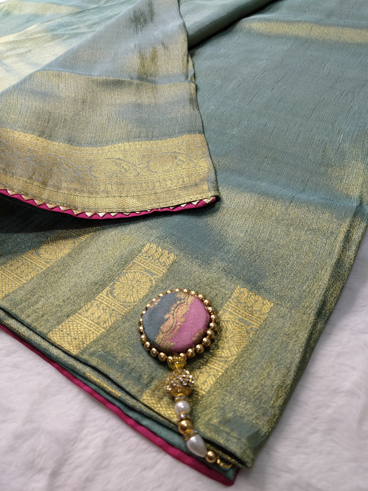 Tissue Banarasi Silk Saree with Banaras Jamawar Ready-Made Blouse(Code PBS-02)