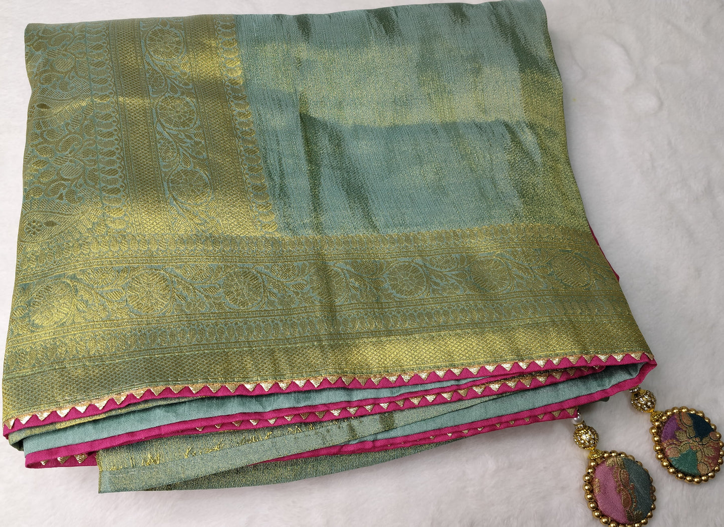 Tissue Banarasi Silk Saree with Banaras Jamawar Ready-Made Blouse(Code PBS-02)