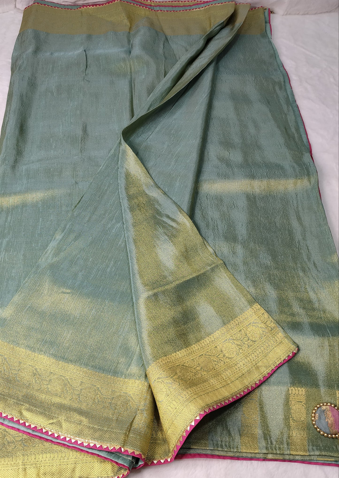 Tissue Banarasi Silk Saree with Banaras Jamawar Ready-Made Blouse(Code PBS-02)
