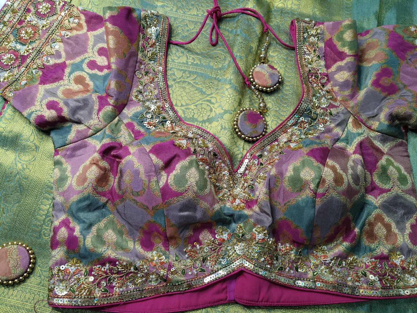 Tissue Banarasi Silk Saree with Banaras Jamawar Ready-Made Blouse(Code PBS-02)