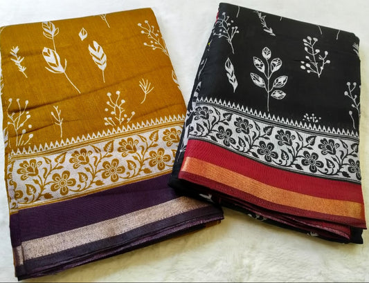 Mul Cotton Single Leaf Print Saree(Code MC-02)