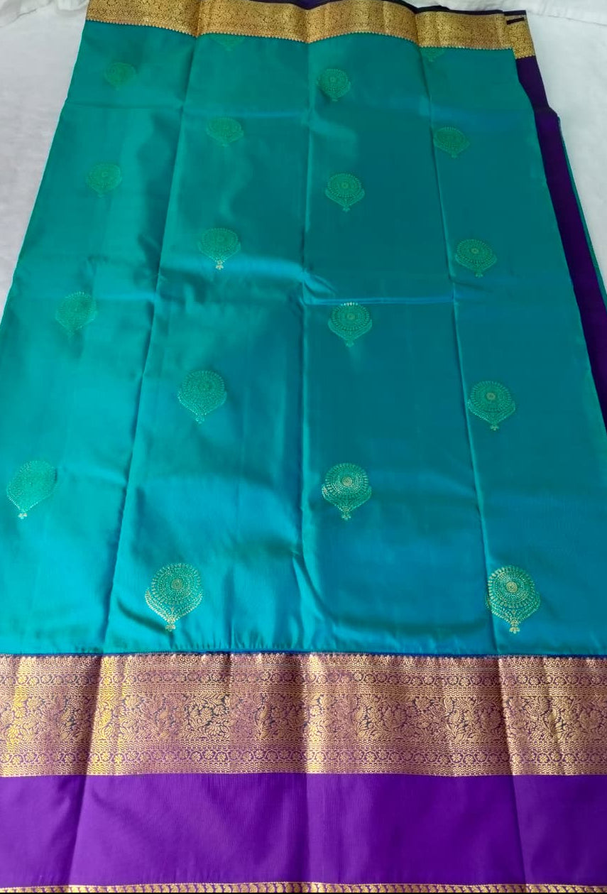 Pattu Silk Saree Teal With Dark Purple Bentex Border(PTS-15)