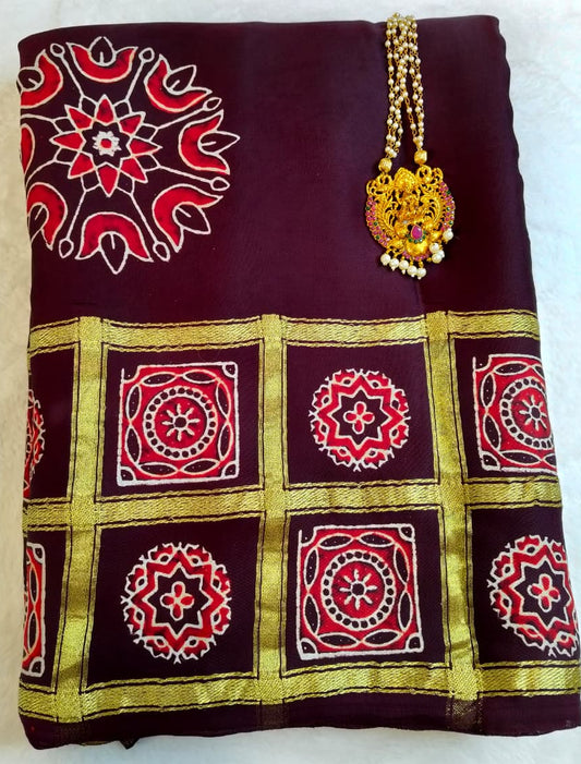 Premium Modal Silk Saree With Ajrakh Style Motifs (MDL-01)