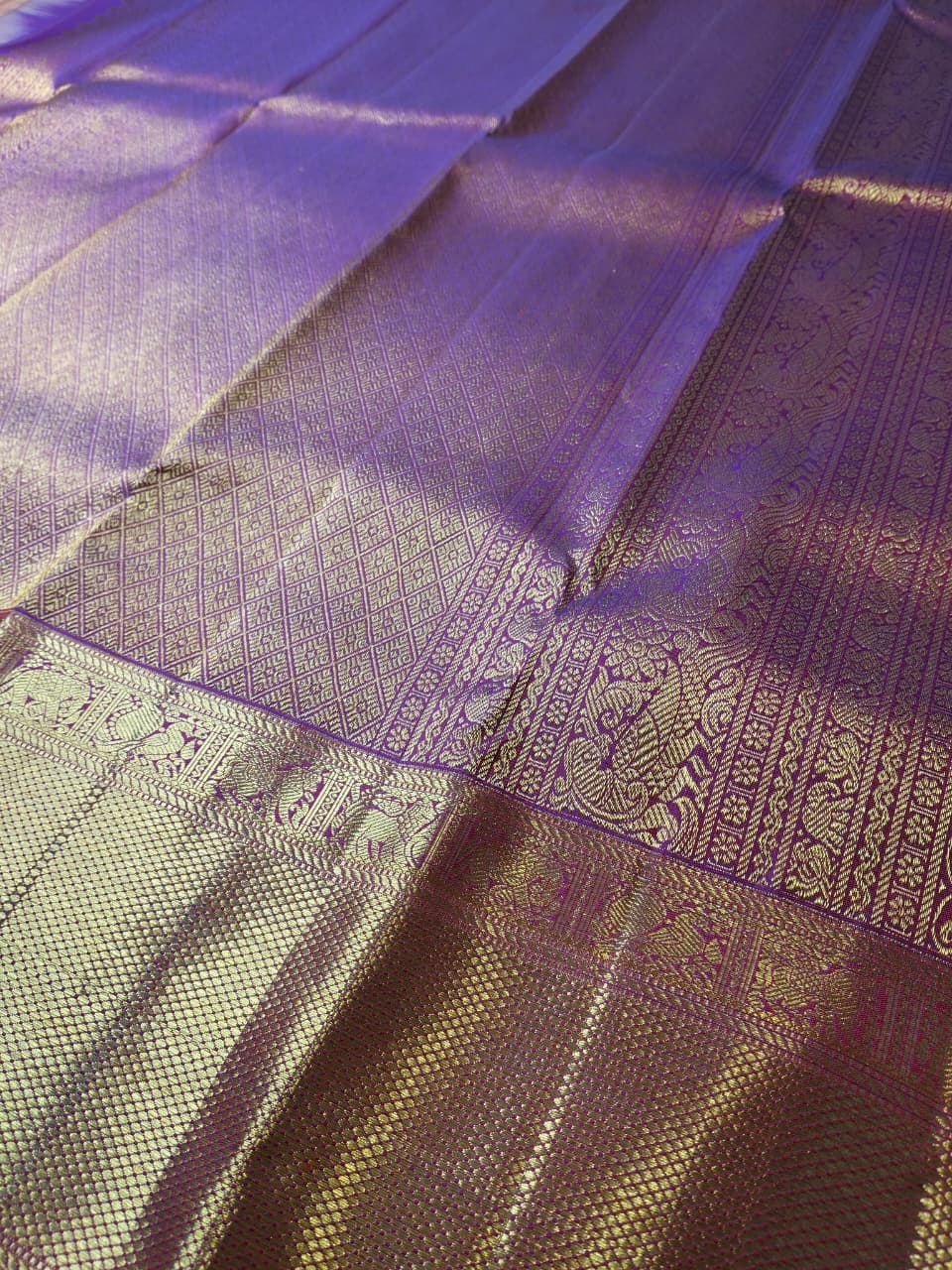 Molakalmuru Pure Big Border  Butta Silk Saree Peach With Purple Border(MMP-12)
