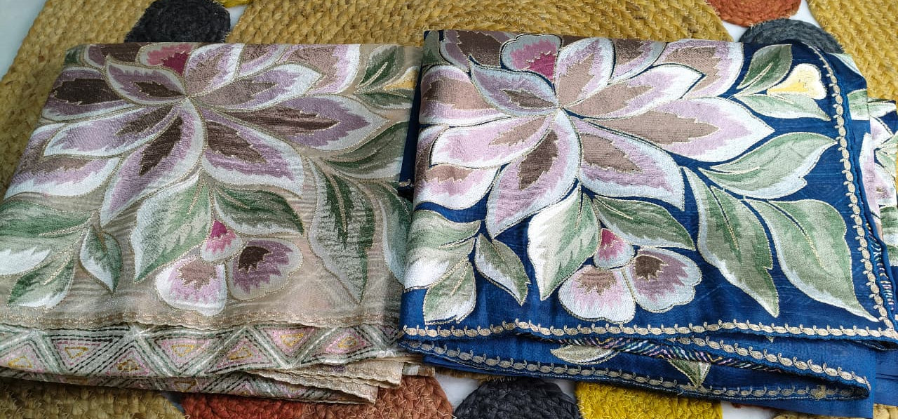 Pure Tissue Organza Saree With Meenakari Resham Floral Pallu Work & Peeta Border(Code FTS-02)