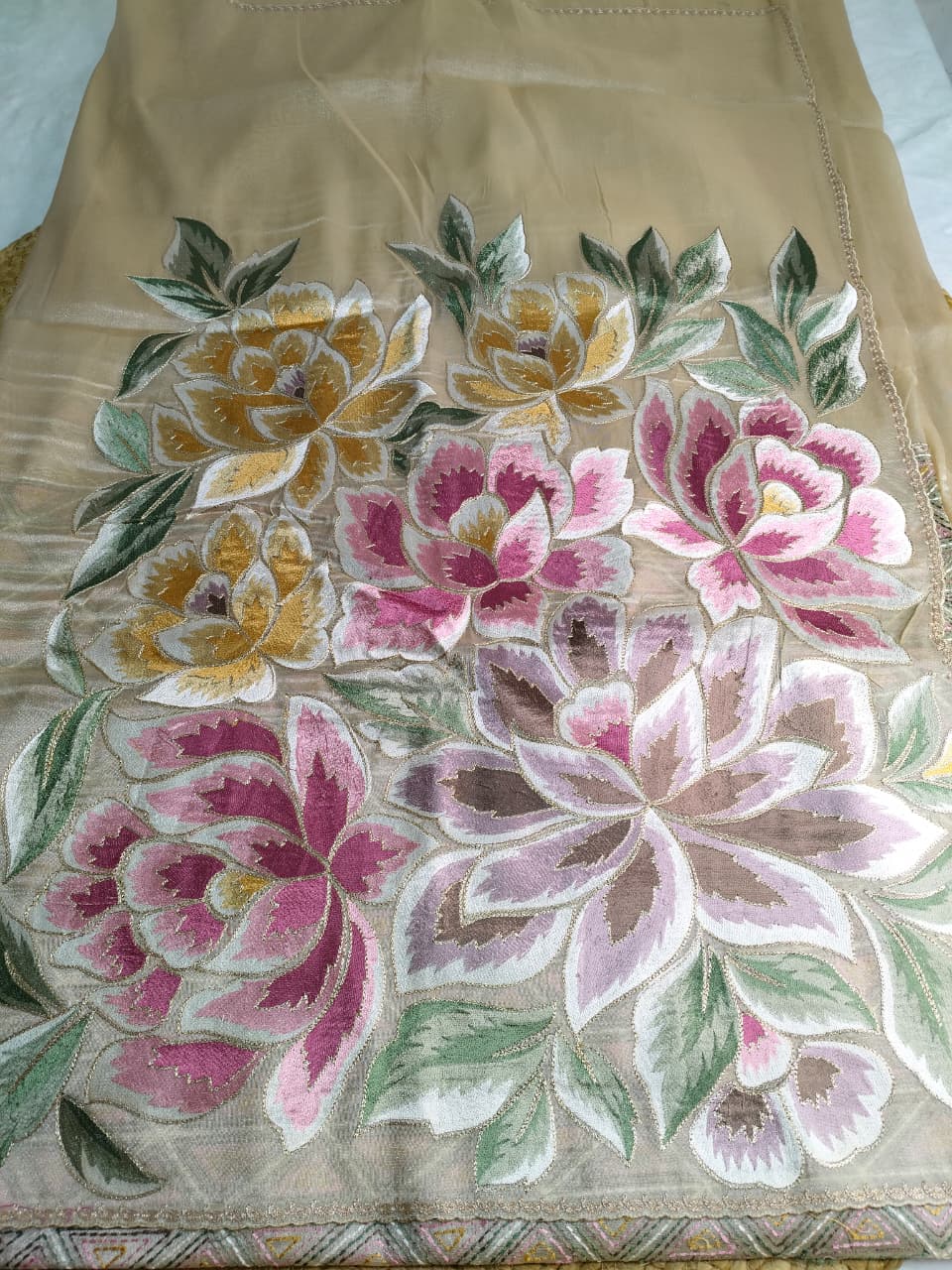 Pure Tissue Organza Saree With Meenakari Resham Floral Pallu Work & Peeta Border(Code FTS-02)