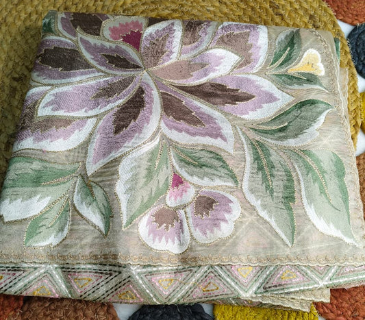 Pure Tissue Organza Saree With Meenakari Resham Floral Pallu Work & Peeta Border(Code FTS-02)