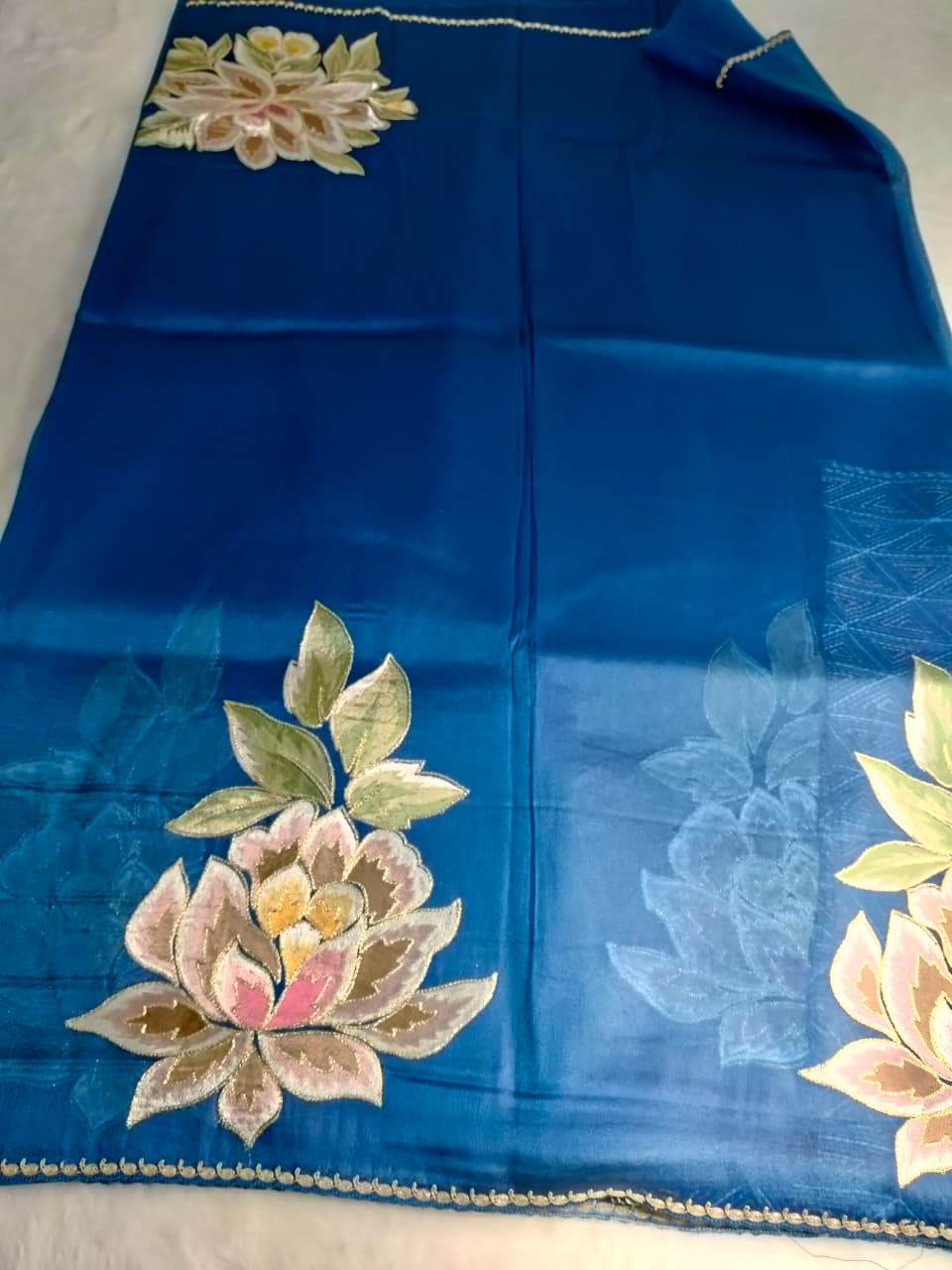 Pure Tissue Organza Saree With Meenakari Resham Floral Pallu Work & Peeta Border(Code FTS-02)