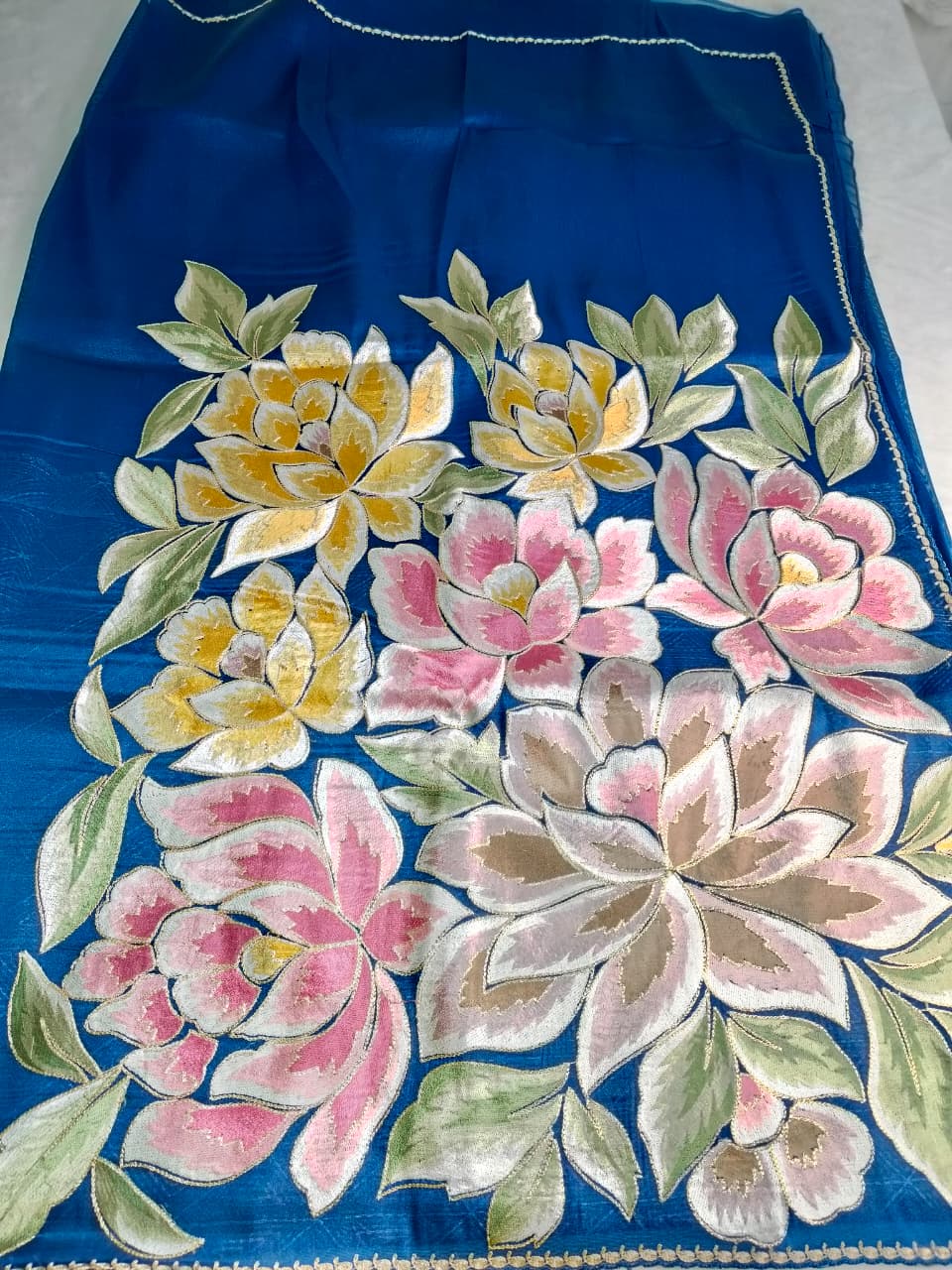 Pure Tissue Organza Saree With Meenakari Resham Floral Pallu Work & Peeta Border(Code FTS-02)