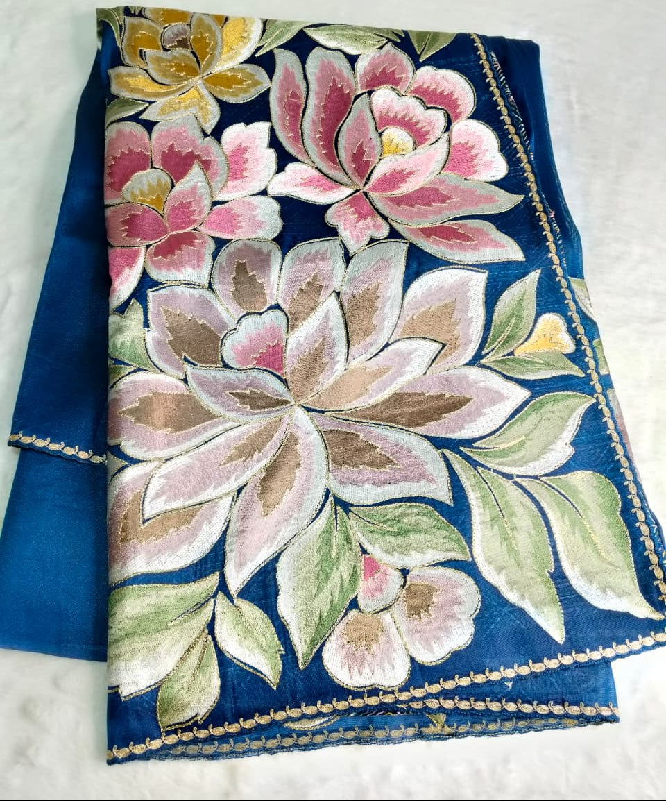 Pure Tissue Organza Saree With Meenakari Resham Floral Pallu Work & Peeta Border(Code FTS-02)