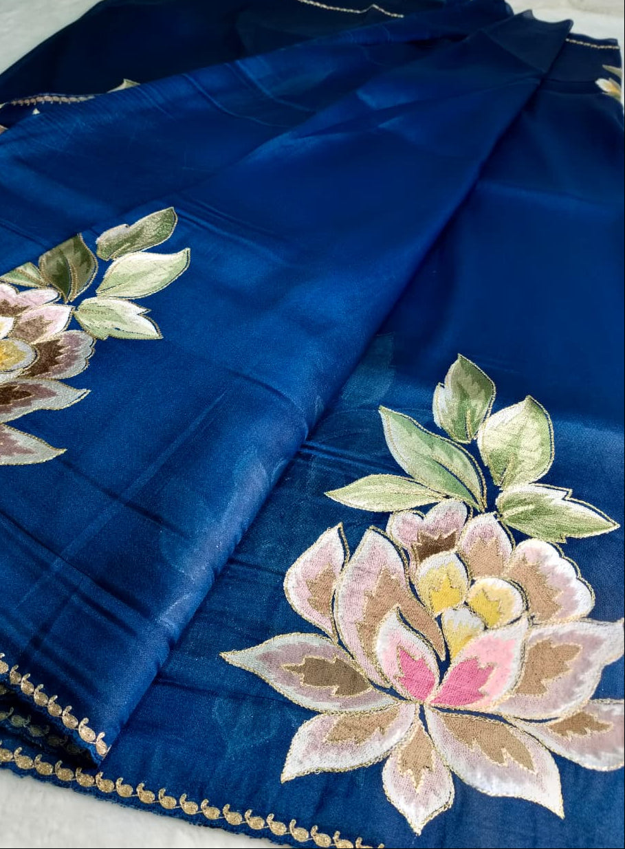 Pure Tissue Organza Saree With Meenakari Resham Floral Pallu Work & Peeta Border(Code FTS-02)
