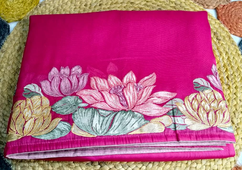 Pure Tissue Saree With Lotus Work (FTS-01)