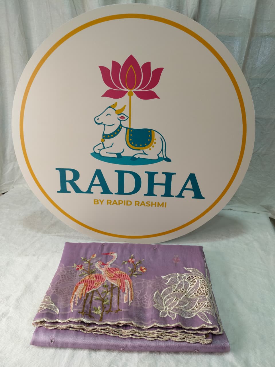 Pure Tissue Organza Saree with Cutwork & Flamingo Appliqué Work(Code FTS-07)