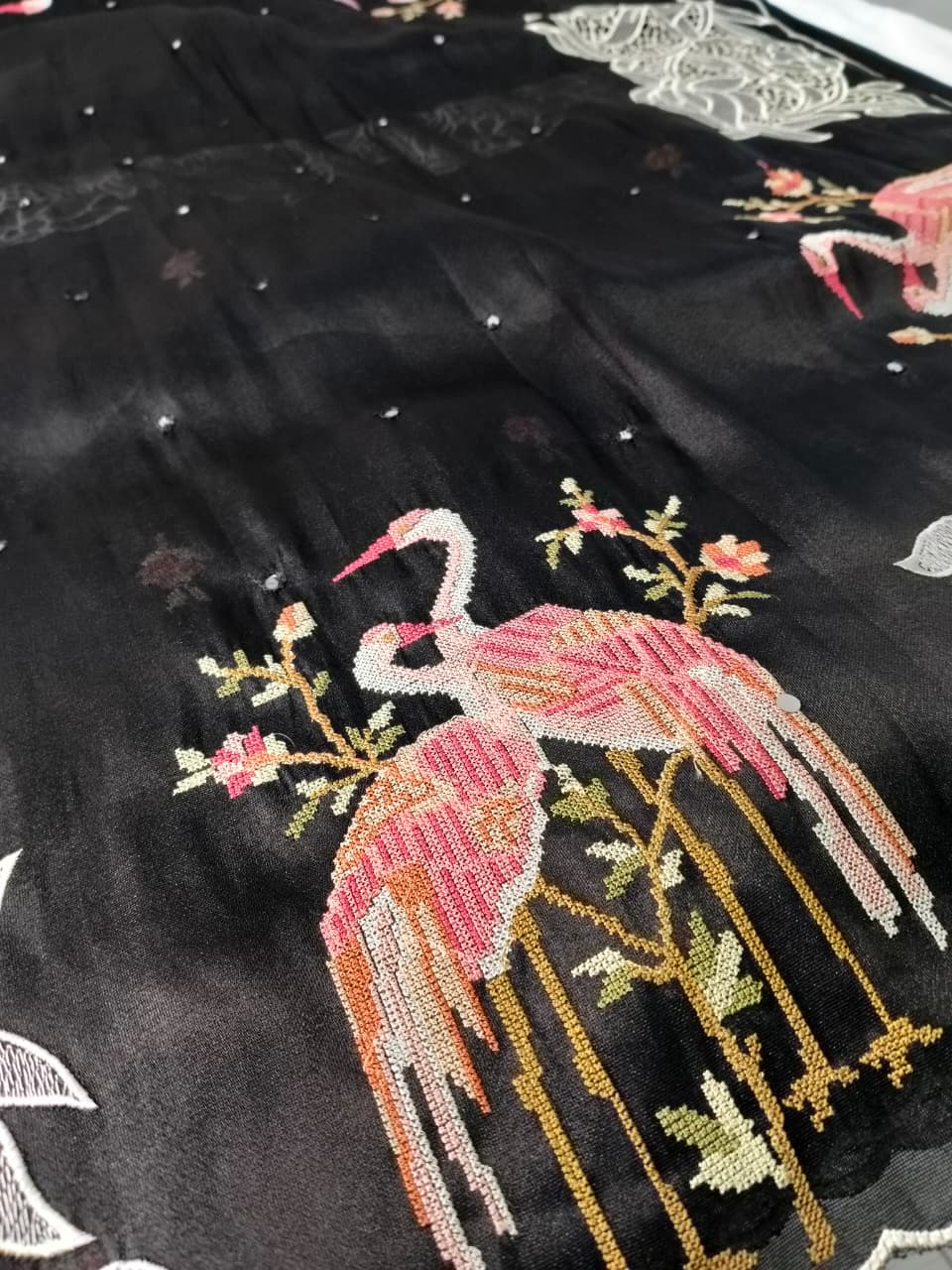 Pure Tissue Organza Saree with Cutwork & Flamingo Appliqué Work(Code FTS-07)