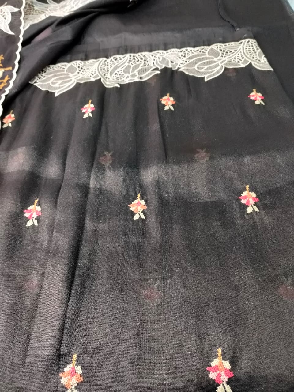 Pure Tissue Organza Saree with Cutwork & Flamingo Appliqué Work(Code FTS-07)