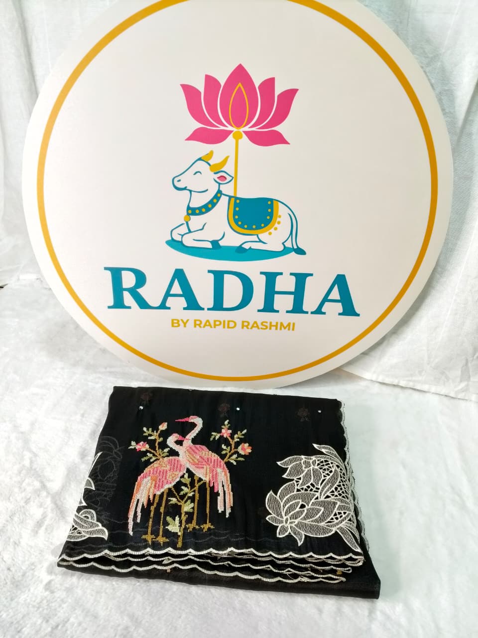 Pure Tissue Organza Saree with Cutwork & Flamingo Appliqué Work(Code FTS-07)