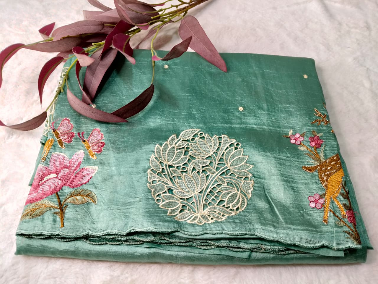 Raw Silk Saree With Premium Cutwork Border(Code FTS-03)