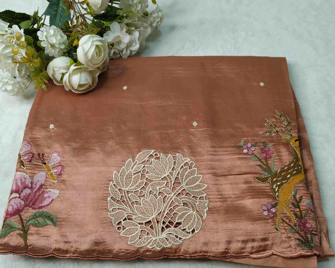 Raw Silk Saree With Premium Cutwork Border(Code FTS-03)