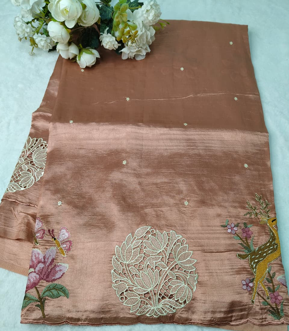 Raw Silk Saree With Premium Cutwork Border(Code FTS-03)