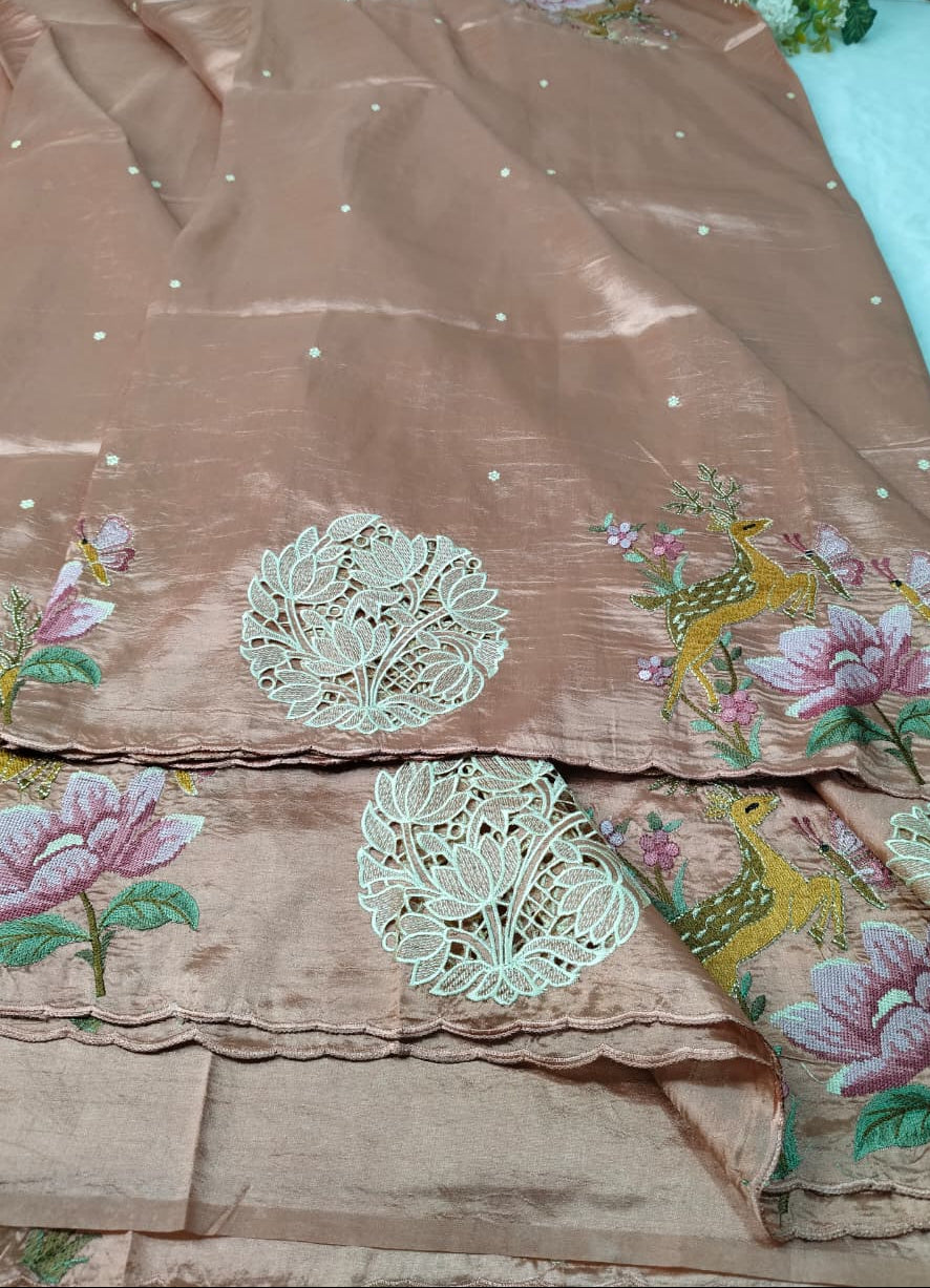 Raw Silk Saree With Premium Cutwork Border(Code FTS-03)
