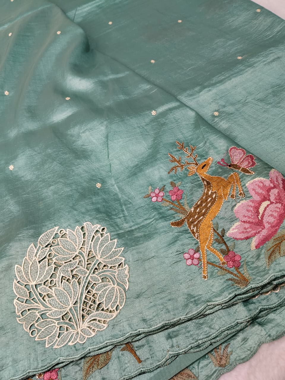 Raw Silk Saree With Premium Cutwork Border(Code FTS-03)
