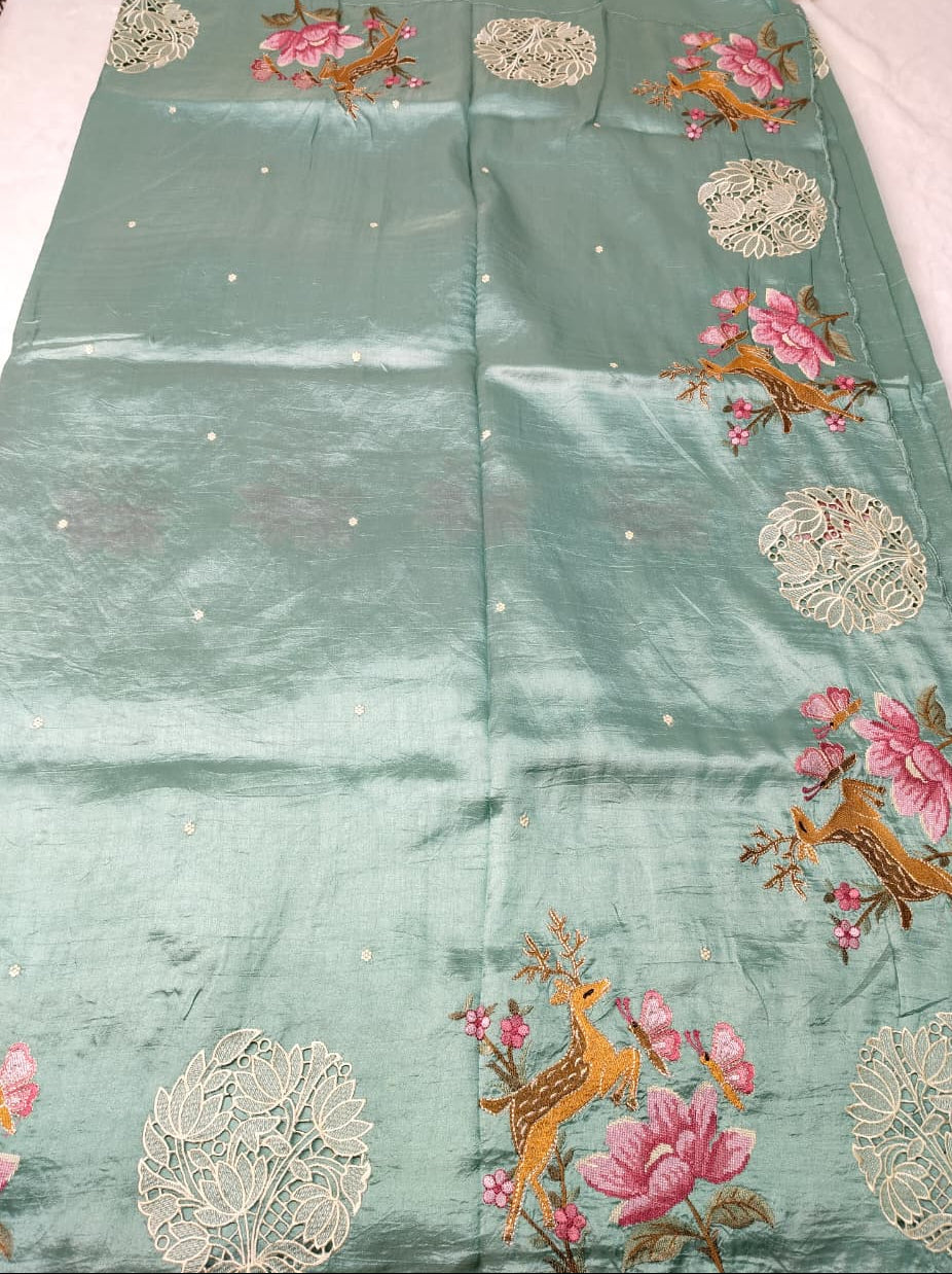 Raw Silk Saree With Premium Cutwork Border(Code FTS-03)