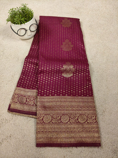 Royal Wine Zari Woven Traditional Premium semi silk Saree-SS-85